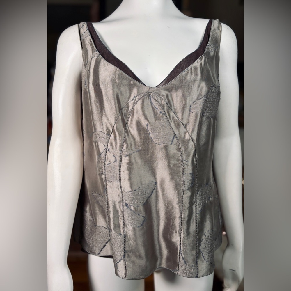 Rochas Gunmetal & Brown Wool, Silk, & Cotton Double Layer Camisole Top Sz 44/12